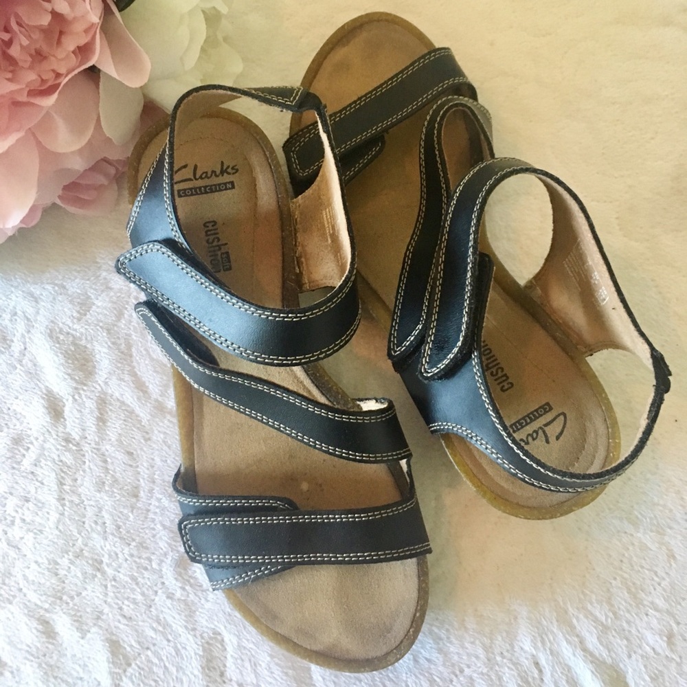 Clarks Collection Soft Cushion Wedge Black Sandals